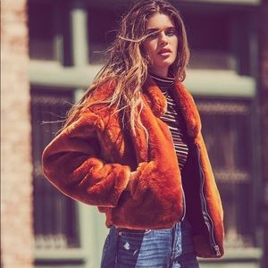 Free People Faux Fur Bomber Jacket size L